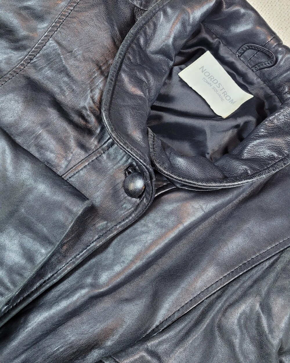 Vtg Nordstrom Jacket Womens Medium Black Leather Town Square Zip Button Coat 90s